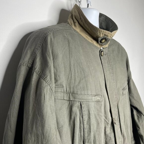 Vintage 90s JL Colebrook Olive Green Khaki Linen Field Jacket Chore Coat - Picture 4 of 9